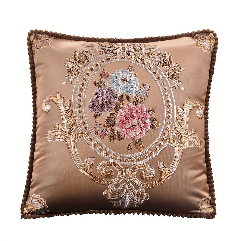 One piece of Embroidery Rose Floral Jacquard Square Throw Pillow Case Cover, featuring a single-sided design. Perfect for adding a touch of elegance to your home, room, living space, bedroom, or car decor. Please note that pillow core is not included.