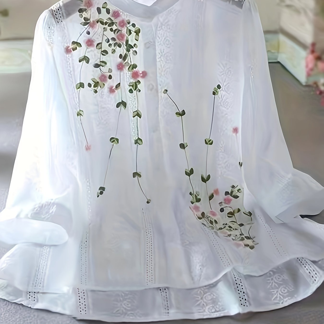 Women's embroidered stand collar polyester shirt, 100gsm woven fabric for spring/summer season, adult fashion blouse.