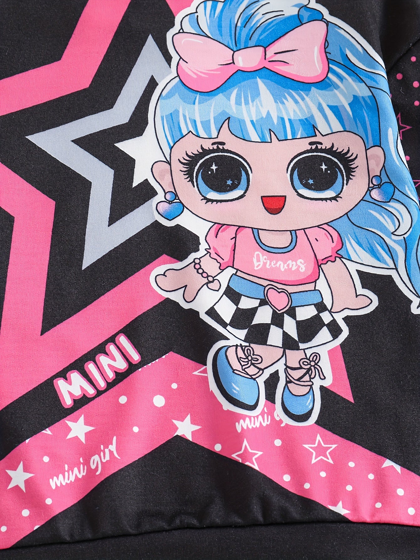 2pc Mini Girl Graphic Outfits: Hoodies + Jogger Pants