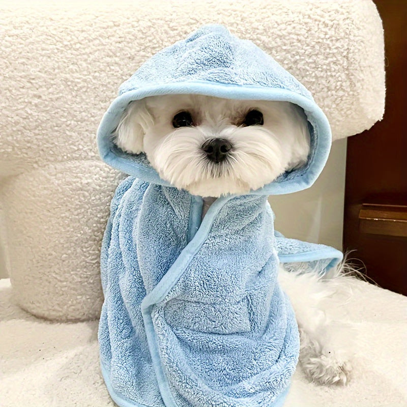 Highly absorbent microfiber bathrobe for small to medium pets - fast drying, soft, secure closure.