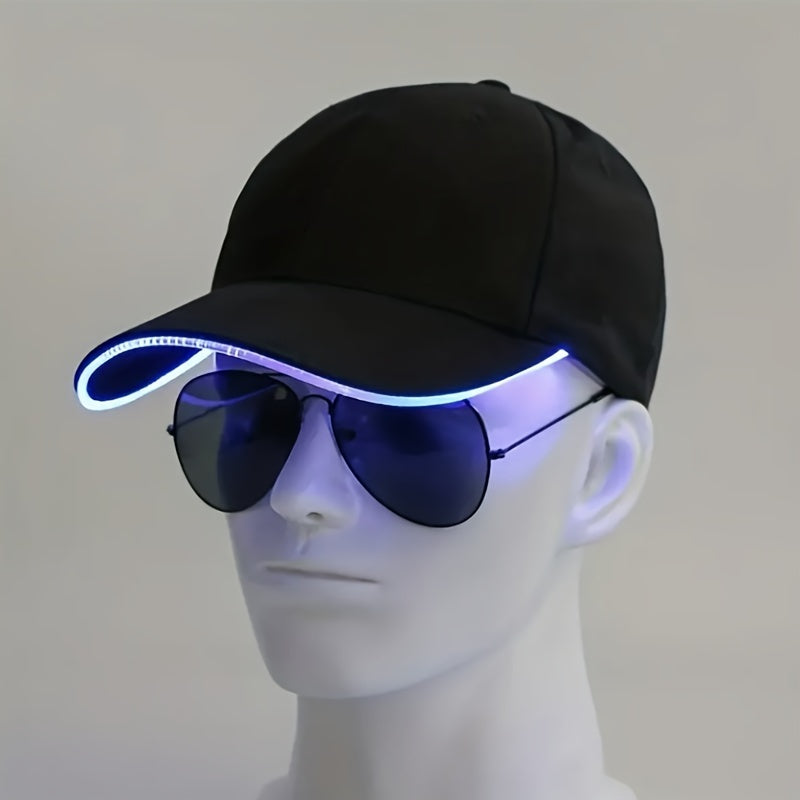 LED light-up baseball cap for parties, carnivals, and hip hop performances. Batteries included.