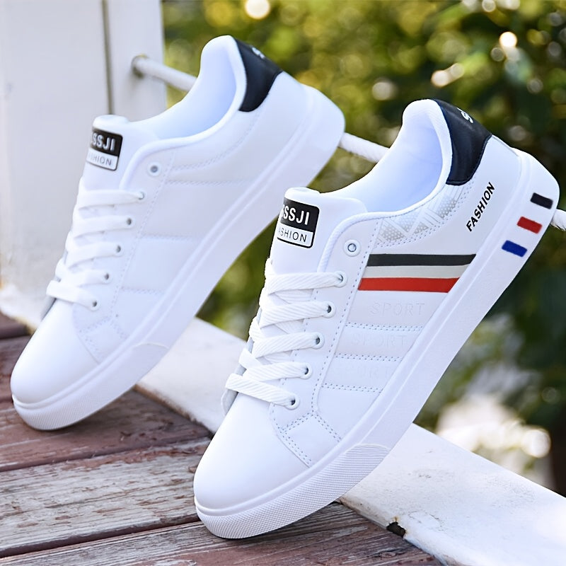 Men's classic low-top skate sneakers with a striped design, PU upper, and durable PVC sole, perfect for casual wear and everyday use. These minimalist sneakers are breathable and