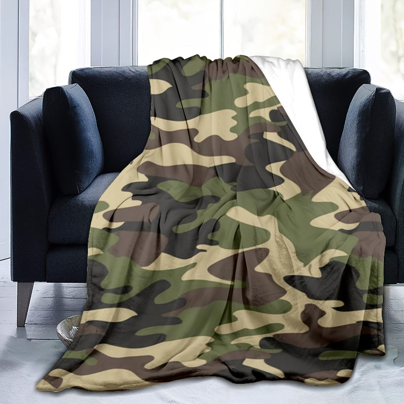 One piece of Lightweight Camouflage Blanket made from Soft Flannel, Ideal for Teenage Boys and Men. Perfect for living room decor or as an outdoor camping essential.