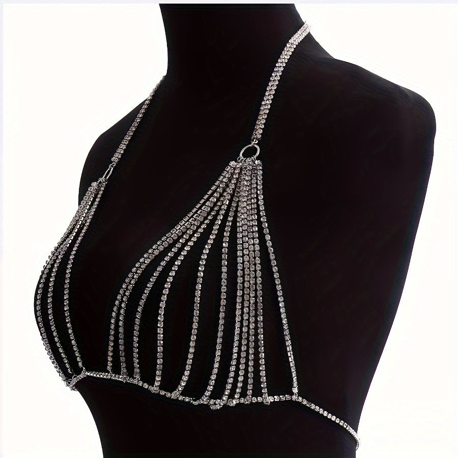 Add a touch of glamour with this stunning Sexy Crystal Body Chain featuring Synthetic Cubic Zirconia. Wear it as a Halter Neck Bikini Necklace for a vacation style look, or dress it up for a party - this versatile piece is perfect for daily wear. Makes a