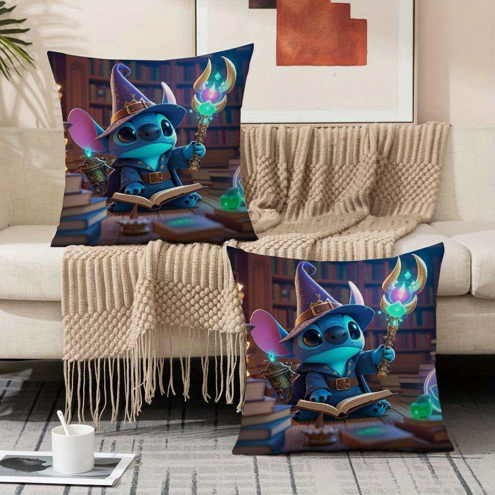 Set of 2 Disney Stitch Witch Hat Cushion Covers, 45.72x45.72 cm, Trendy Pillowcases for Sofas, Living Rooms, and Outdoor Spaces, Perfect for Halloween Decor