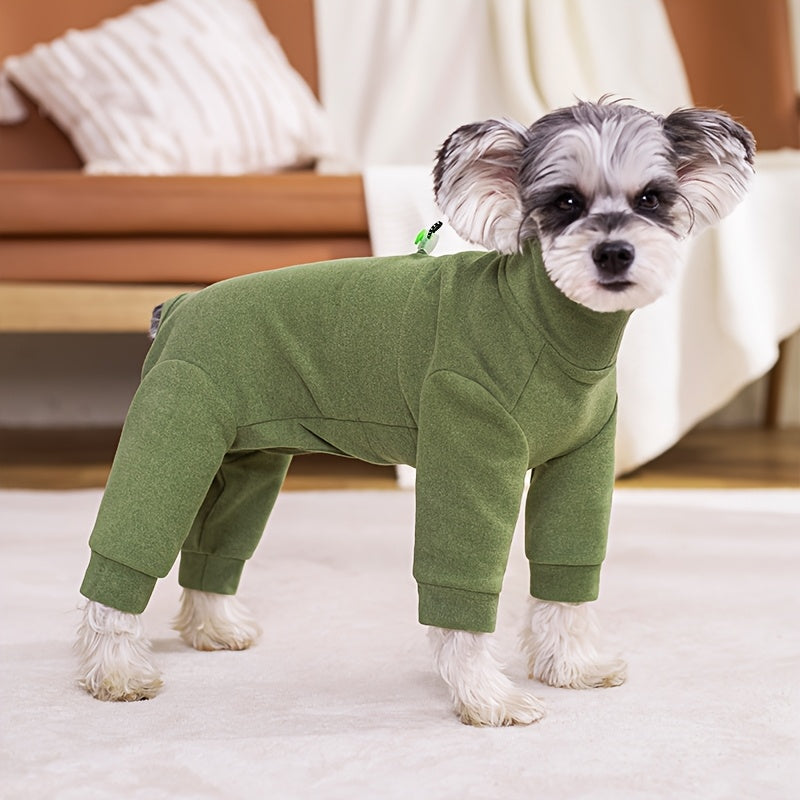 Pet jumpsuit for dogs and cats, made of 100% polyester thermal fleece with adjustable chest. Suitable for small, medium, and large breeds in all seasons.