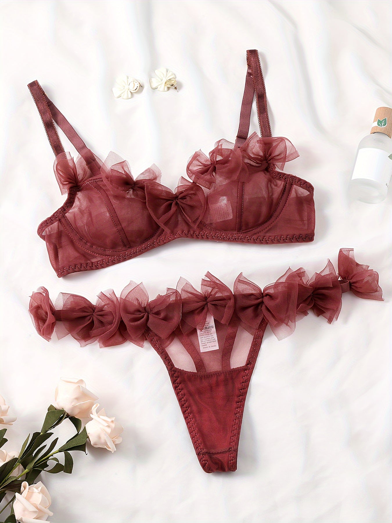 Mesh Bow Lingerie Set with Two Pieces