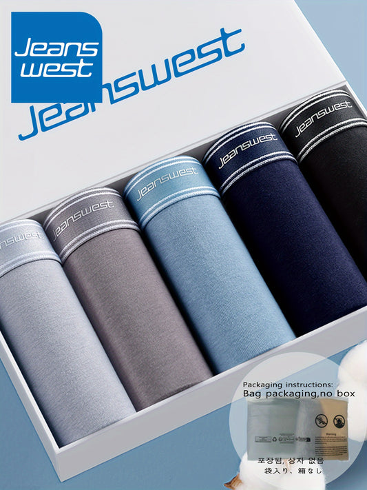 JEANSWEST Erkaklar uchun Mustahkam Elastik Paxta Boxer Briefs - 5 Dona, Zamonaviy Yuqori Sifat, Qulay, Tez Quriydigan, Havo O'tkazuvchi To'plam.