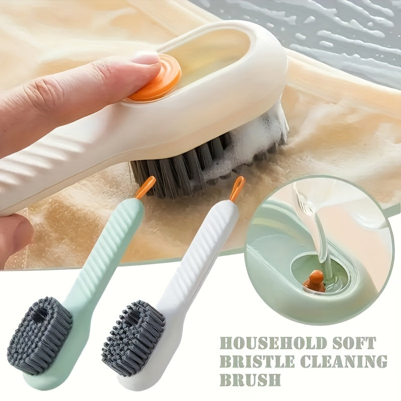 Get your hands on the versatile Multi-Functional Shoe Cleaning Brush featuring a Built-In Soap Dispenser. This handy tool comes equipped with dual bristle types, perfect for both delicate and tough cleaning jobs. It is the ideal choice for use in