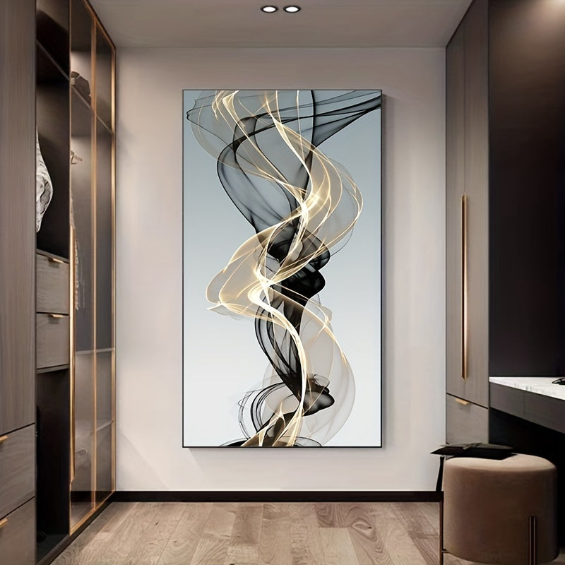 A Nordic modern abstract ribbon oil painting in gold, suitable for living rooms, bedrooms, and home decor. Frame not included.