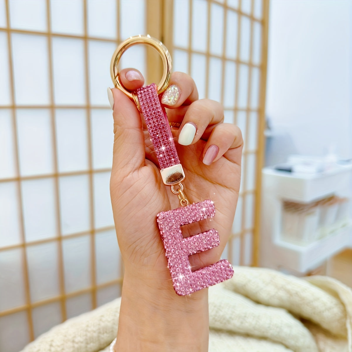 Personalized Initial Keyring - Shiny Key Ring Accessory with Alloy Rhinestone Alphabet Pendant in Pink, 1pc Charm for Women, Ring Buckle Decoration, Great Birthday or Festival Gift - Choose from Letters A-Z