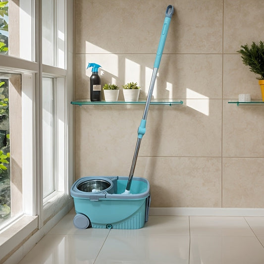 Effortlessly clean your kitchen, bathroom, and living room with the Easy-Wring Spin Mop and Bucket Set. Featuring a stainless steel design and hands-free washing, this set requires no electricity for a convenient cleaning experience.