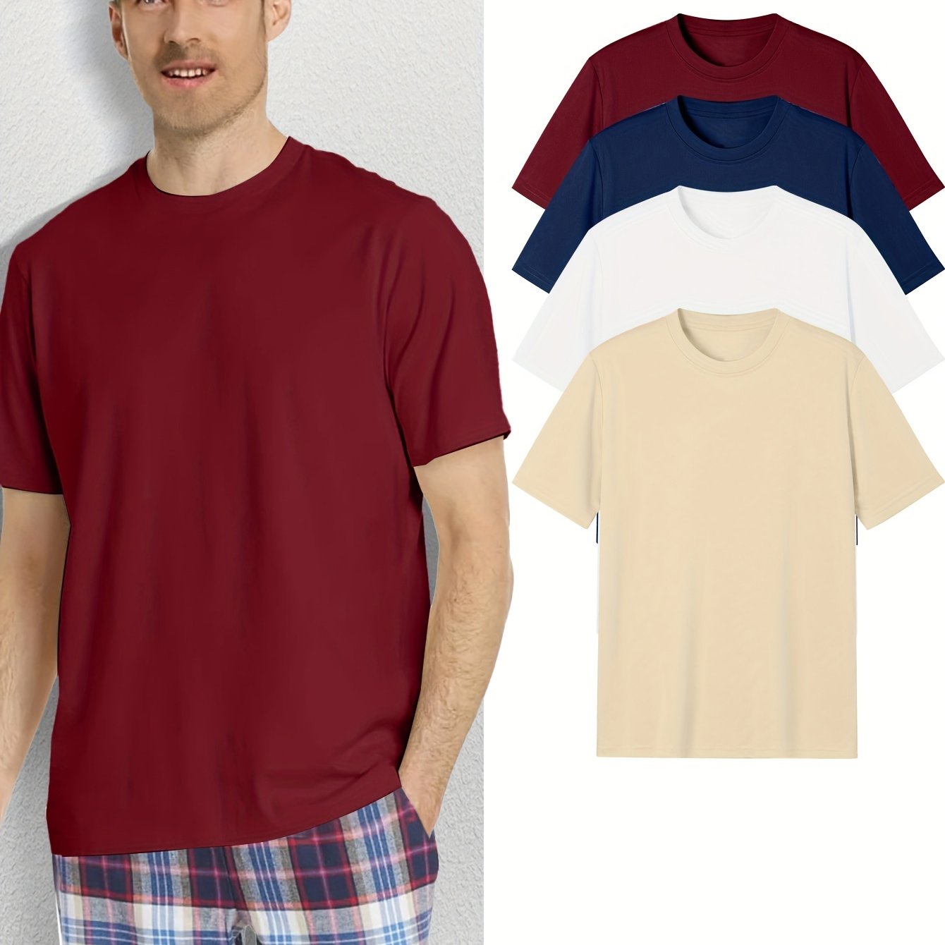 Set of 4 Men's Plain Short Sleeve T-Shirts