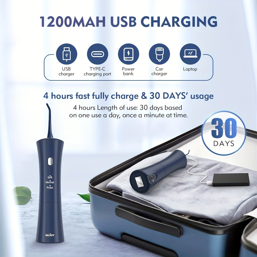 SEJOY Cordless Water Flosser with 3 Modes, 6 Jet Tips, USB Rechargeable, 1200mAh Battery