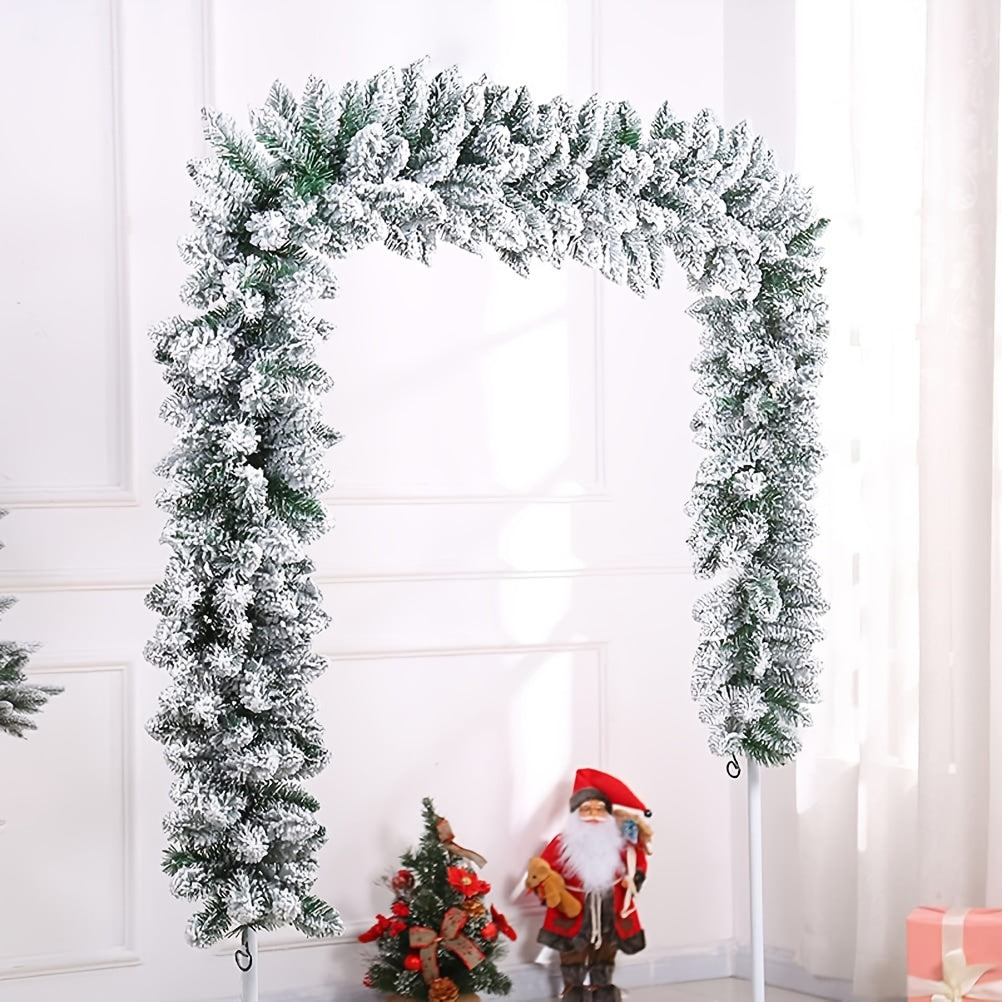 Snow flocked Christmas garland measuring 274.32cm, perfect for Xmas tree, stairs, and fireplace decor.