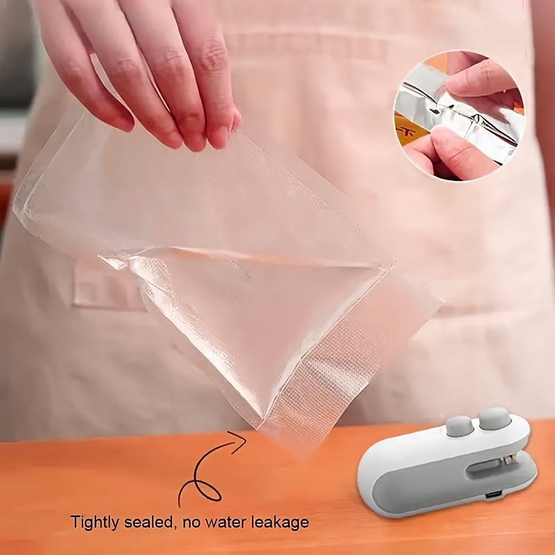 Compact Snack Bag Sealer with USB Rechargeable Hot Stamping and Shredder Blade, Preserves Freshness, Suitable for Food Storage Bags, Durable ABS and Alloy Steel Construction, Manual Operation, 16W Power, 150mAh Lithium Battery Included.