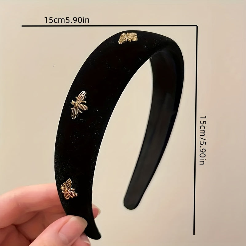 One stylish velvet headband with bee and butterfly decorations for women's daily wear.