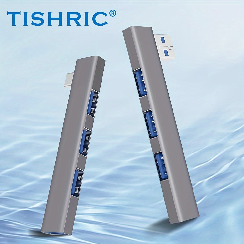 Док-станция TISHRIC на 4 порта USB 3.0 с боковым разъемом USB Type-C, расширитель для ноутбука с электронными компонентами и дизайном из радиационного сплава.