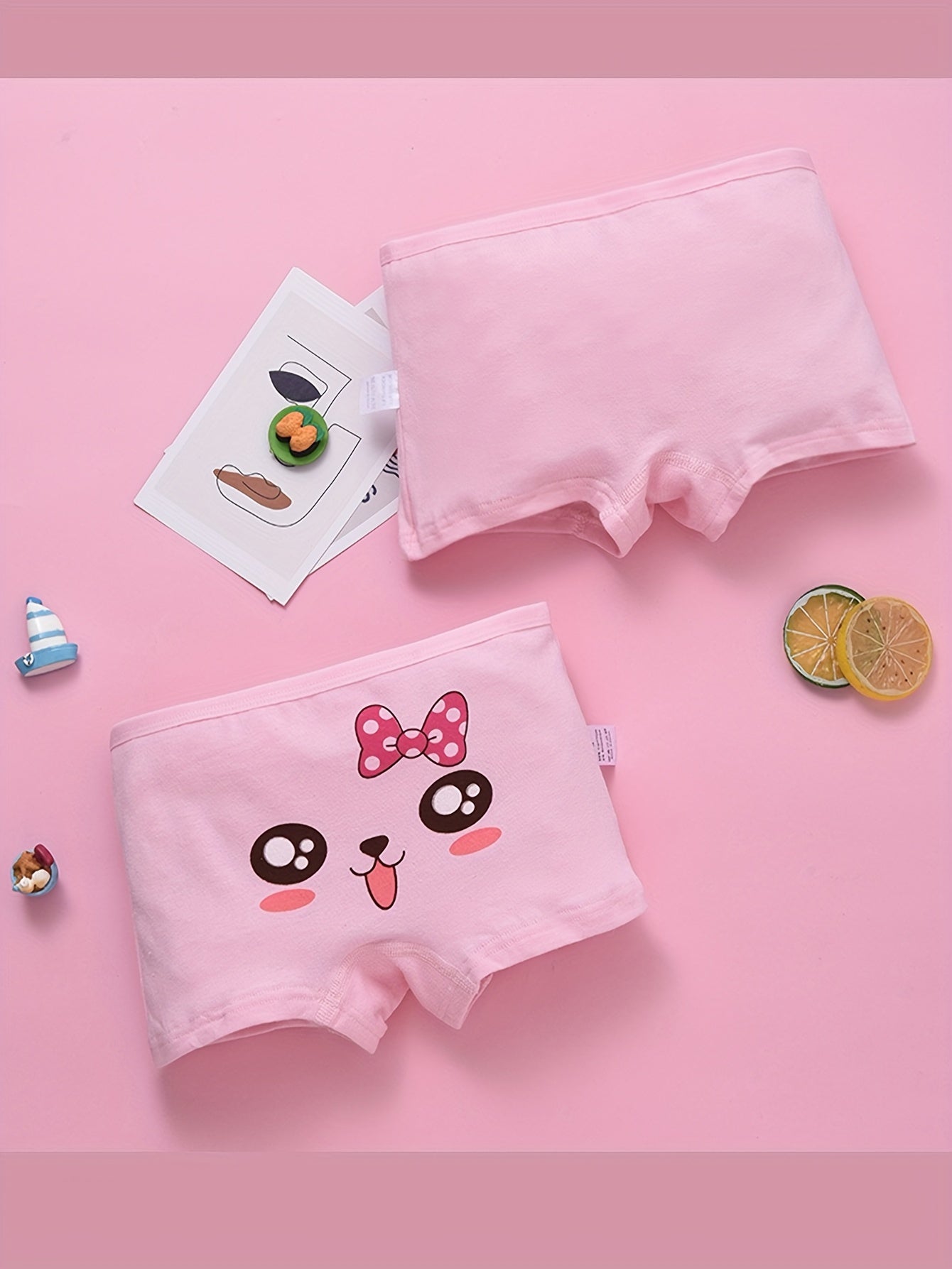 4 toddler girls cotton boxers with random cute patterns, breathable and soft.