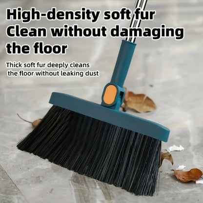 Household broom and dustpan set with non-stick technology for easy hair sweeping and trash collection.