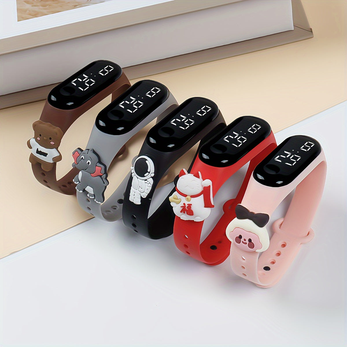 5pcs Children's LED Electronic Watches with Cartoon Charms - Colorful Sports Bracelets, Non-Waterproof, Digital Display, Battery Operated, TPU Band, Playful Design