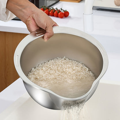 The Stainless Steel Draining Basket: A Must-Have for Washing Rice, Rinsing Fruits, and Draining Water in Your Kitchen at Home.