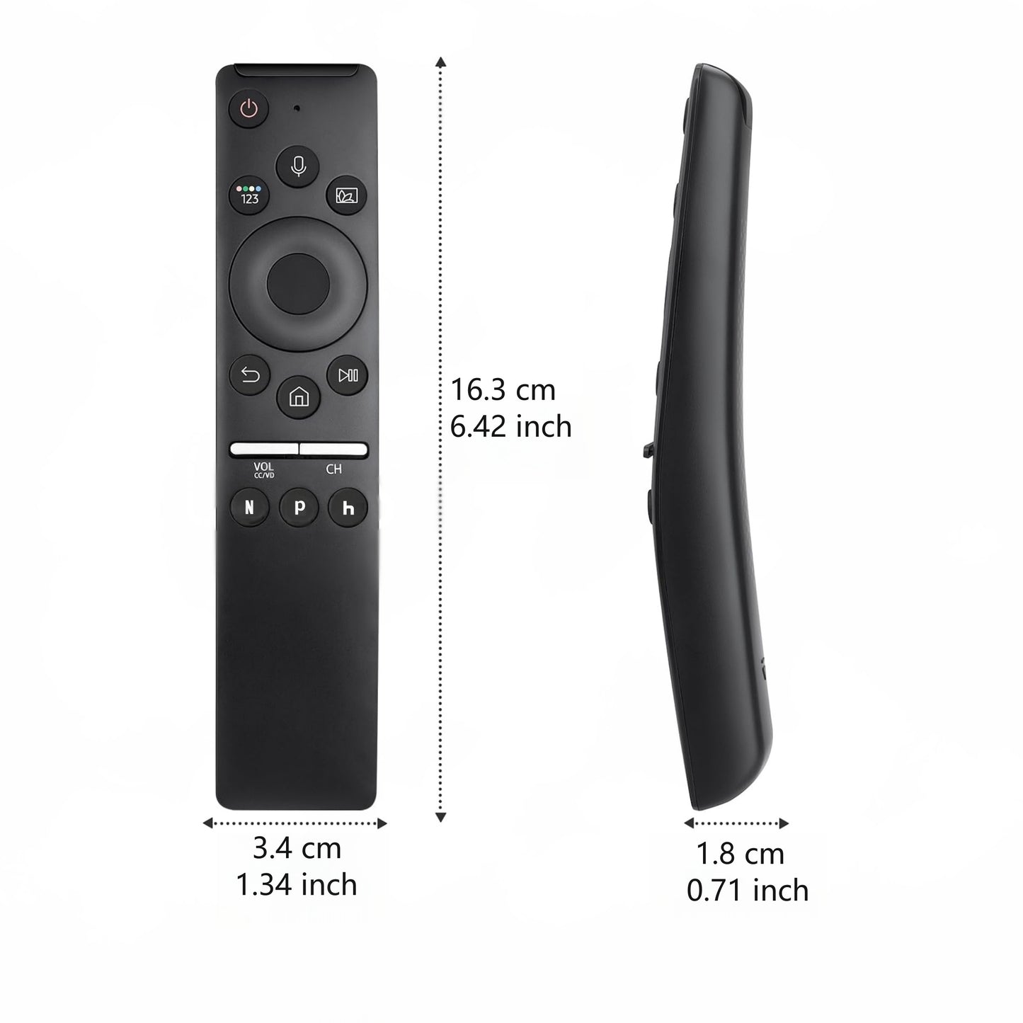 Voice control remote for Samsung TVs with Easy-Pair technology is compatible with Smart, Curved, QLED, LED LCD, 8K & 4K models. No batteries required, includes Play, Launch, and Navigation