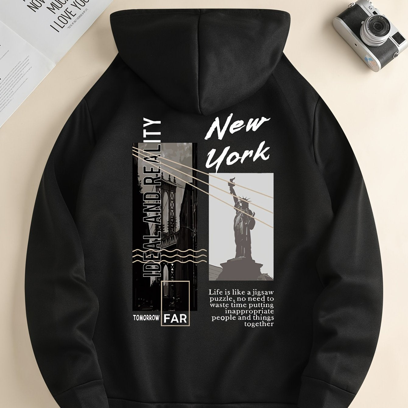 NYC Print Hoodie, Stylish Men's Graphic Pullover for Winter and Fall, Ideal Gift