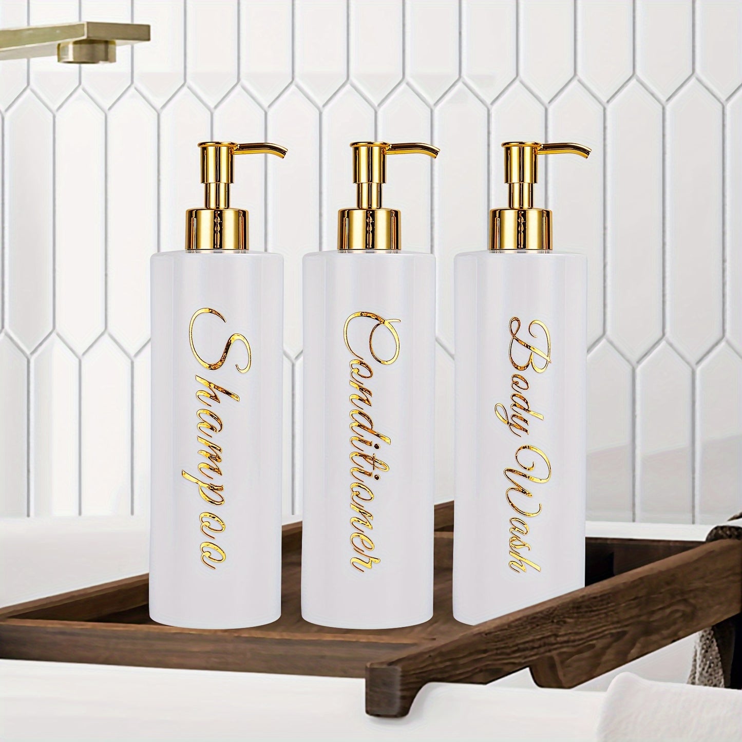 3pc 500ml shampoo & conditioner dispenser set with stylish pump bottles for bathroom storage, durable and leak-proof design that won't fade.