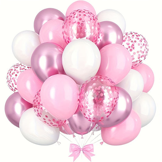 30-Pack Pink & White Confetti Latex Balloons suitable for various occasions, no electricity required.