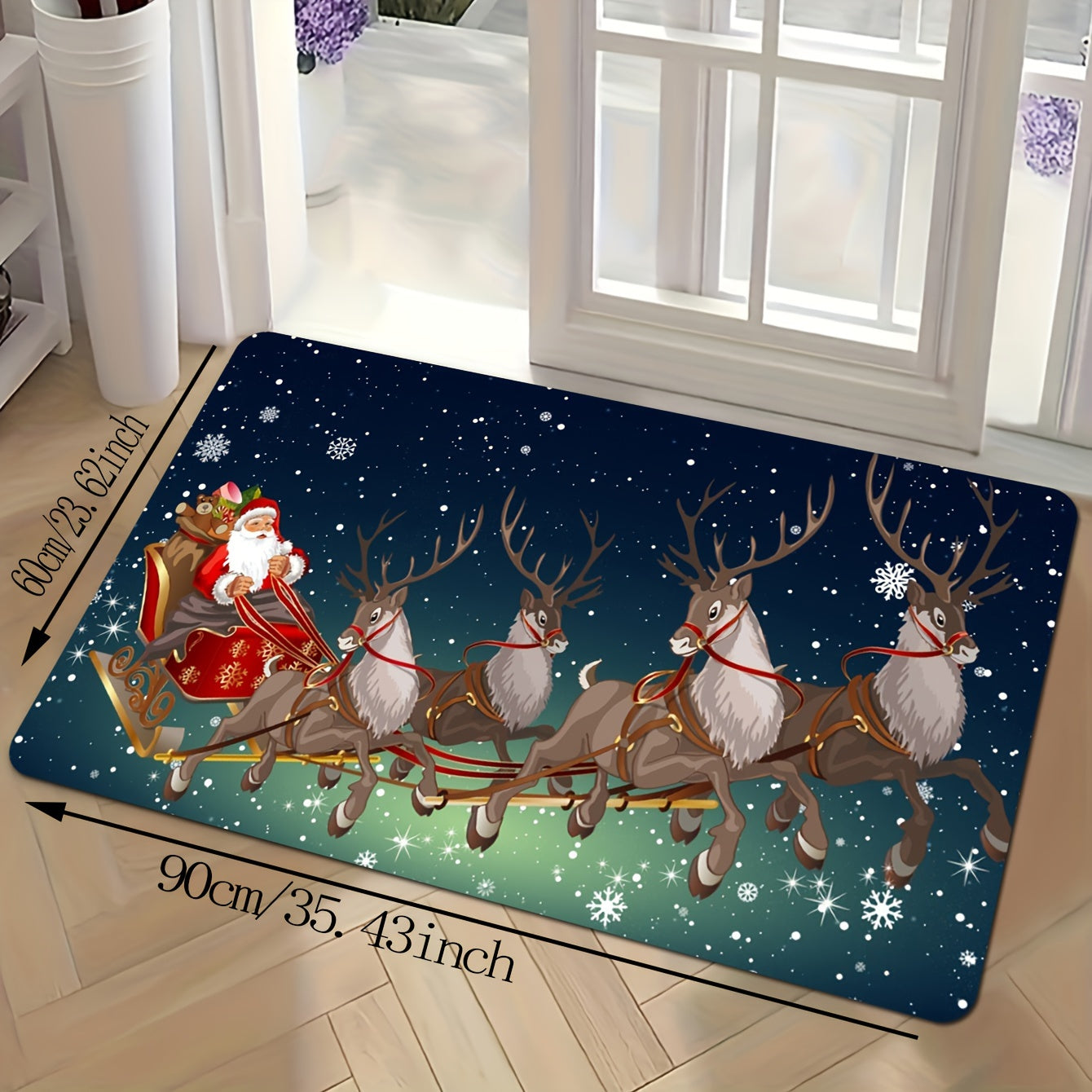 Get into the holiday spirit with our Merry Christmas American Pattern Area Rug! This versatile rug can be used as a home indoor carpet, bathroom non-slip mat, doorway entrance pad, or kitchen stain-resistant absorbent carpet. The festive holiday design