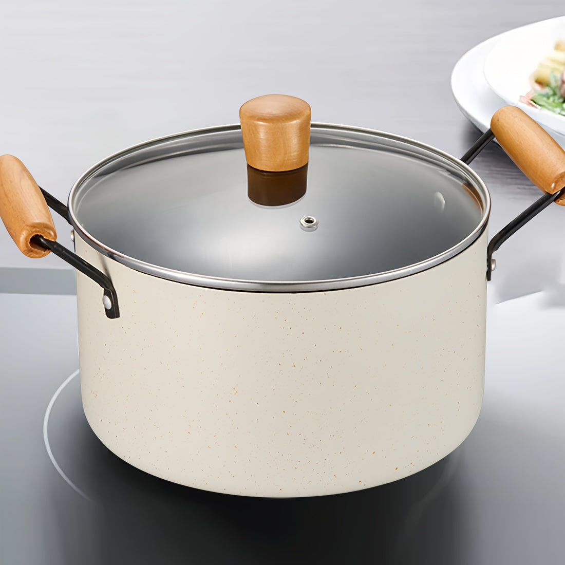 High-quality Soup Pot with Non-Stick Cast Iron and Tempered Glass Lid - Durable, Easy-to-Clean Cooking and Steaming Pan for Your Home Kitchen