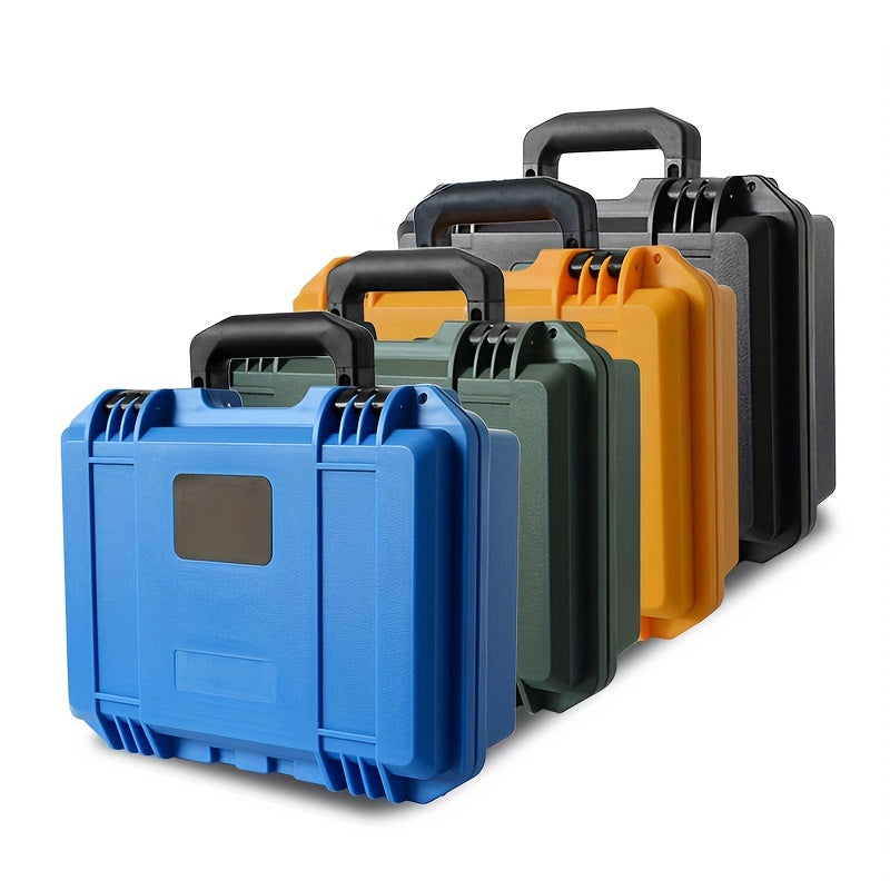 Portable plastic safety protection box for instruments, cameras, and tools. Waterproof and shockproof with sponge padding.