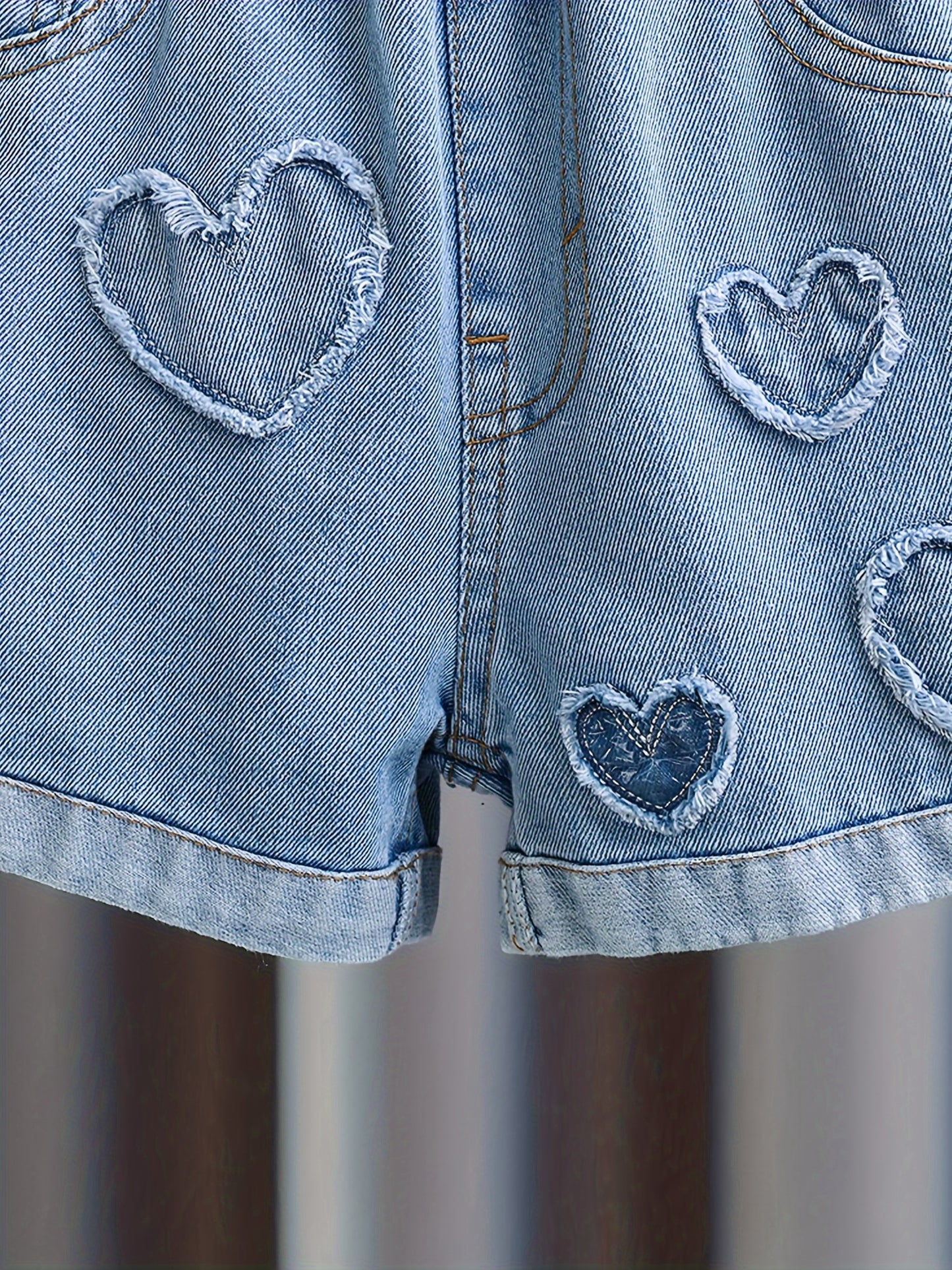 Girls Pull-on Jean Shorts with Heart Patches