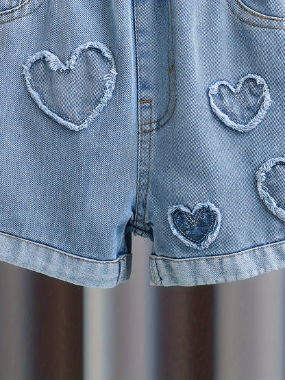 Girls Pull-on Jean Shorts with Heart Patches