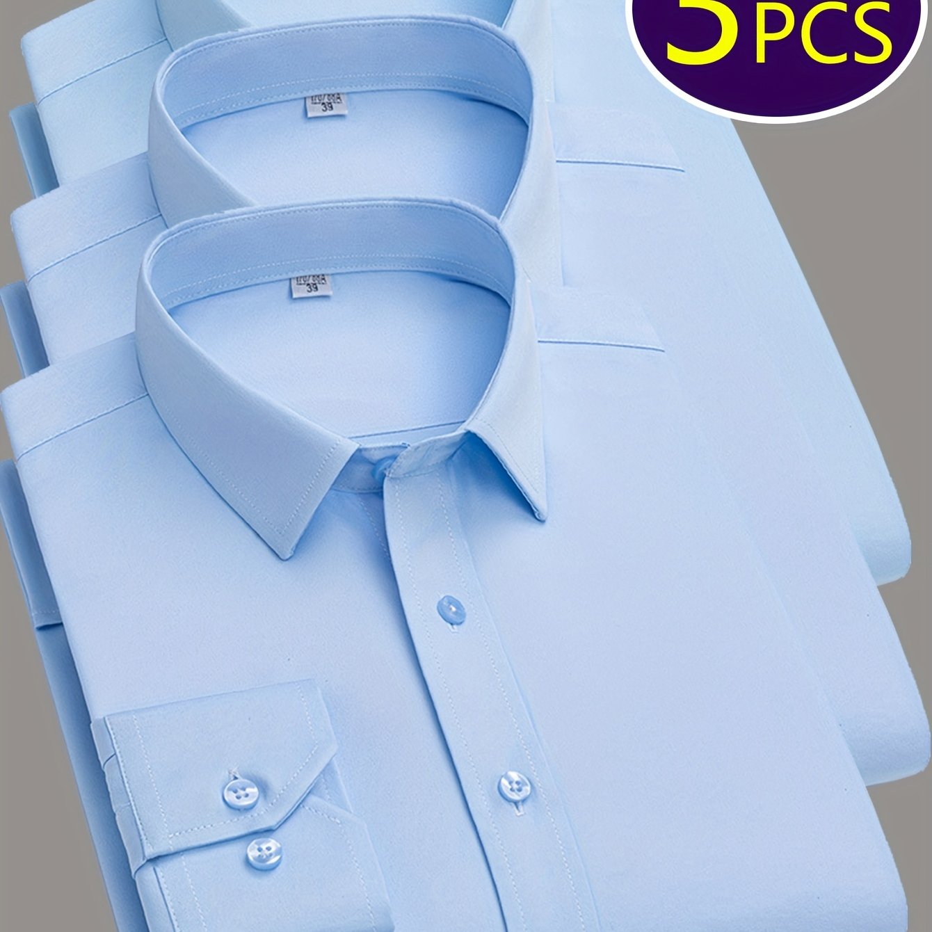 3 men's dress shirts with solid color and lapel collar, suitable for formal occasions.