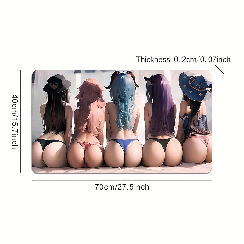 Large, thick, water-resistant anime girl silhouette gaming mouse pad with non-slip base and smooth surface for gamers and office use.