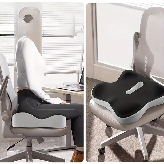 Memory foam office chair cushion for long sitting, ergonomic tailbone relief with pressure-relieving soft polyester fiber, ideal for home and office use.