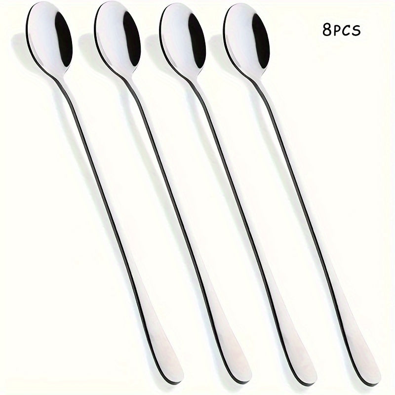 2/4 stainless steel long-handled spoons for coffee, tea, ice cream, and stirring.