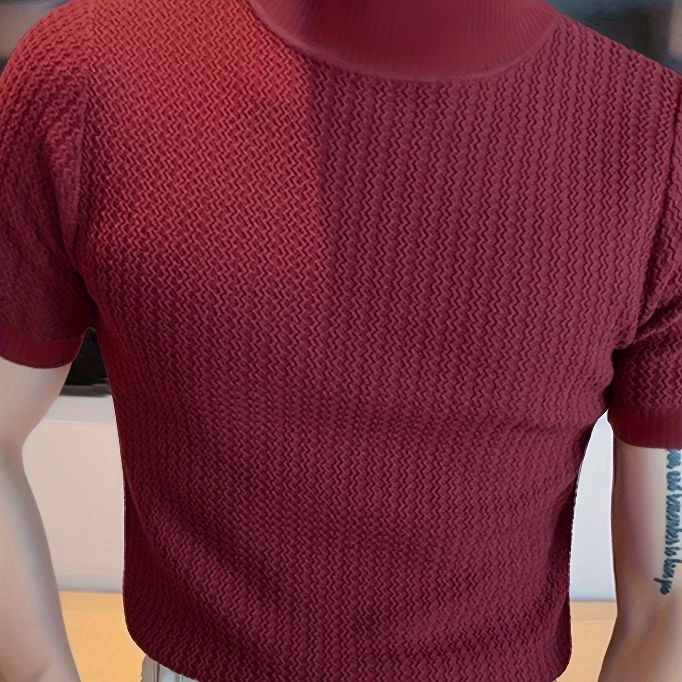 Men's striped turtle neck t-shirt in solid color for casual wear.