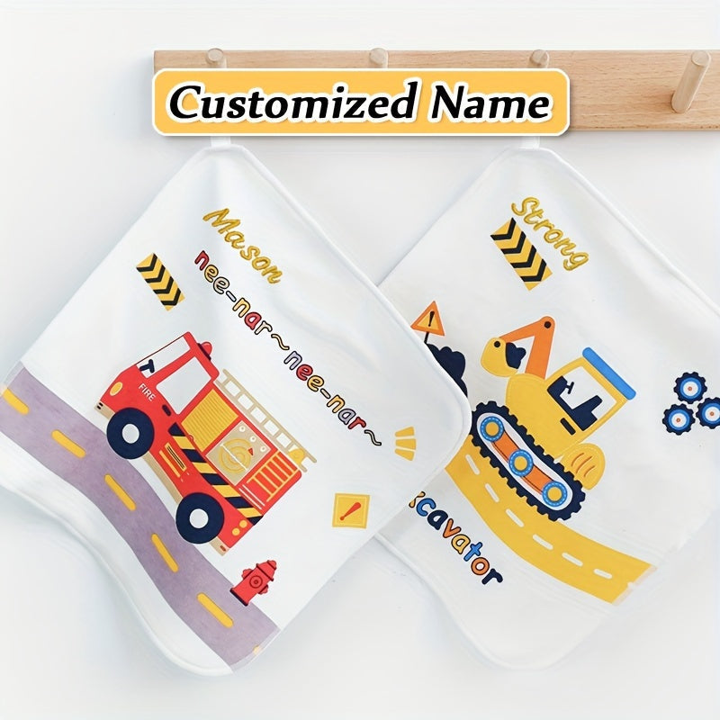 Exclusive gift of 4 customized bibs made from soft knit fabric with a double-layer design, personalized with a name. These gentle face wipes also double as saliva towels.