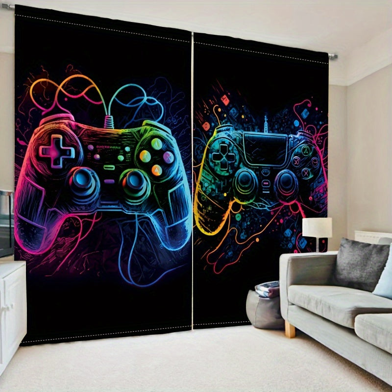 Two player game controller design living room curtain screen-printed with a colorful game console pattern. This semi-transparent curtain provides privacy and is suitable for both the bedroom and living room.