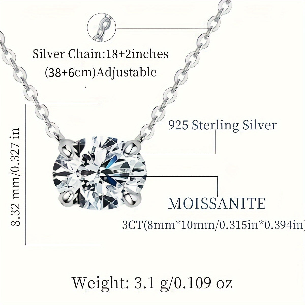 Bohemian Style Hypoallergenic S925 Sterling Silver Moissanite Solitaire Necklace in Oval Cut (1ct/2ct/3ct), Perfect for Engagement, Wedding, and Mother's Day Gifts. Includes Certificate & Gift Box for Women, Neck Decor Accessories