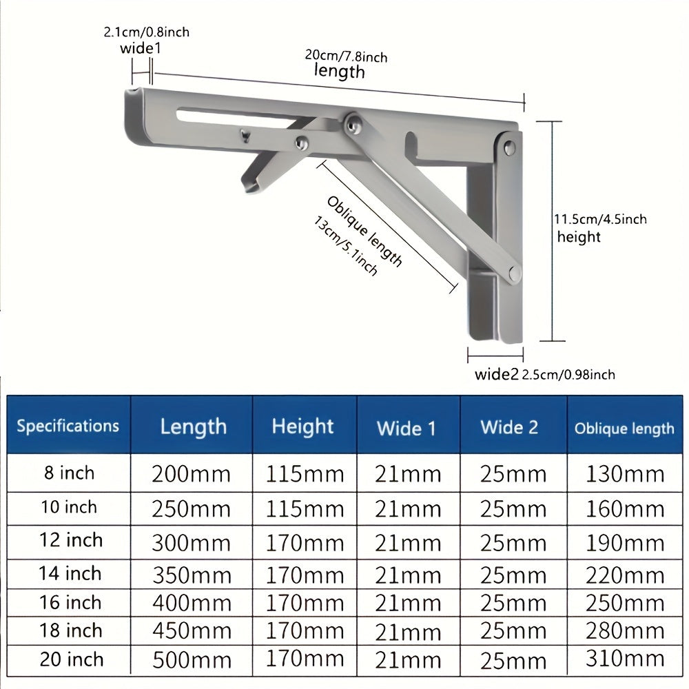 1pc Heavy Duty Folding Shelf Brackets for Bench Table - Wall Mounted with Screws