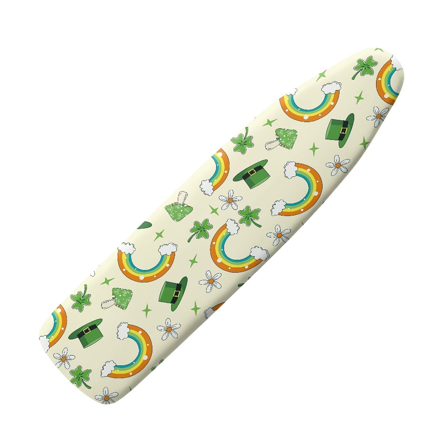 Transform your ironing board with the 1pc RSHUBINO Festive Ironing Board Cover. Made of polyester with an elastic edge and magic tape, this cover is dustproof and protective. Featuring charming heart and shamrock designs, it adds a festive touch to your