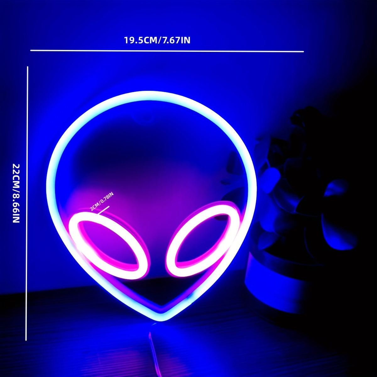 1pc Alien LED Neon Sign, 22.0x19.48cm - Dual USB/Battery powered, Easy to mount on wall, Blue & Pink UFO-inspired light for bedroom/game room decor - Aesthetic, Plug-free.