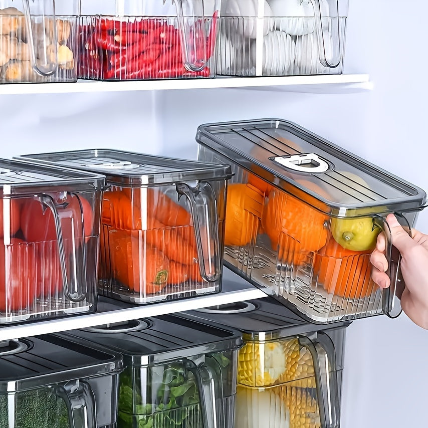 Keep your fruits and vegetables fresh with our leakproof, reusable plastic storage container. This multi-size container features a built-in timer for easy organization in your kitchen.