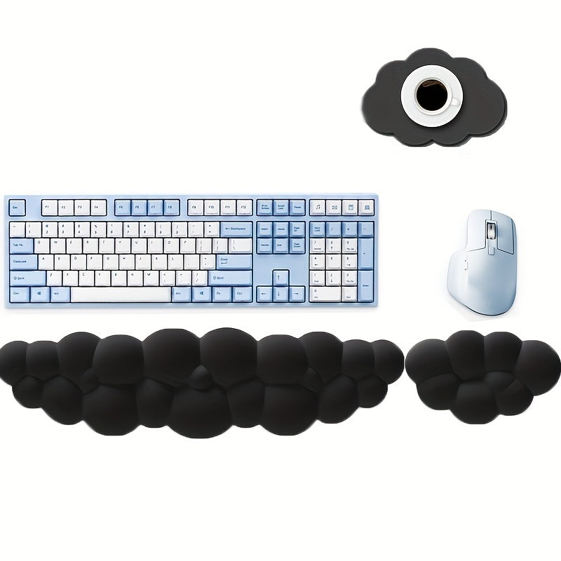 2pcs Ergonomic Memory Foam Wrist Rest with Cloud Design Comfort Support for Keyboard, Pain Relief, and Flexible Cushioning for Home Office or Gaming.