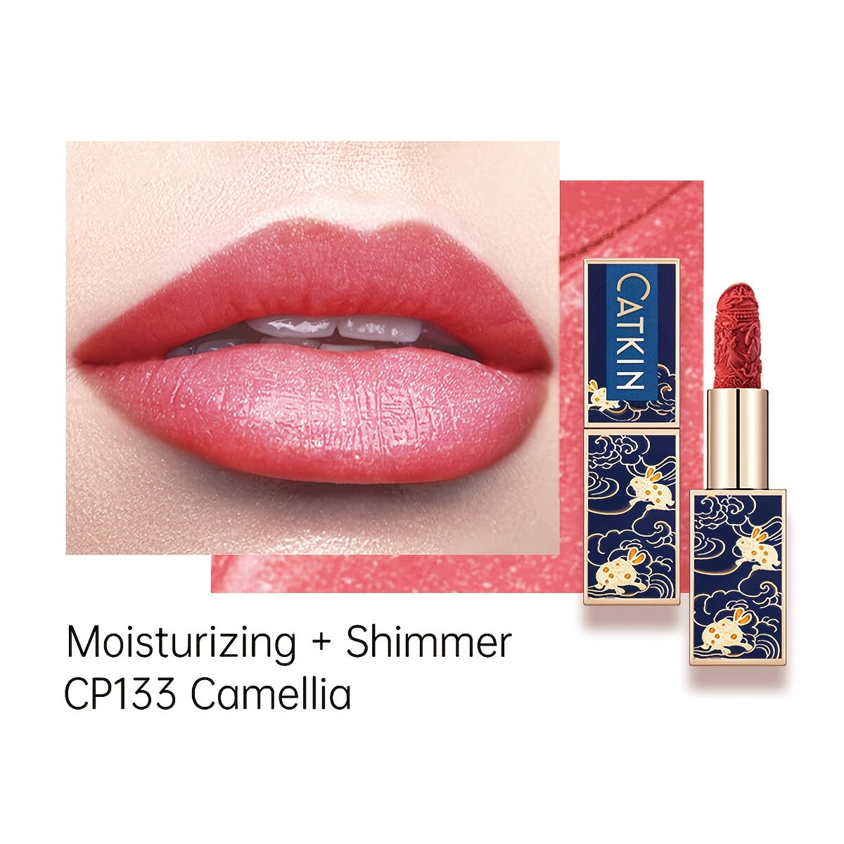 CATKIN Red Carving Matte Lipstick with Waterproof Long-Lasting Satin Finish for Smooth Red and Nude Lips.