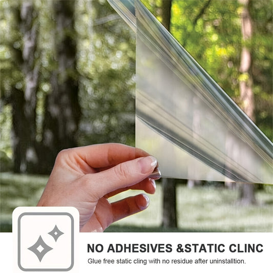 1 piece of Static-free Glueless Silvery Sun Film Glass Sticker for Home Living Room Decor. Light-transmitting, Non-transparent, Anti-peeping Film made of 24 Silk Static PVC.